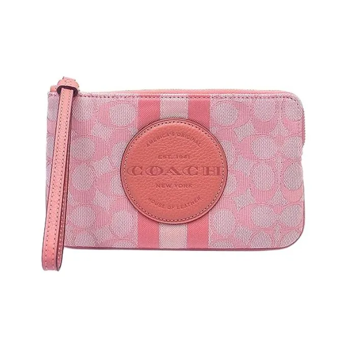 COACH Dempsey Leather, Textile Wallet Coin Purse Trumpets Women's Gold/Toffee Candy-2