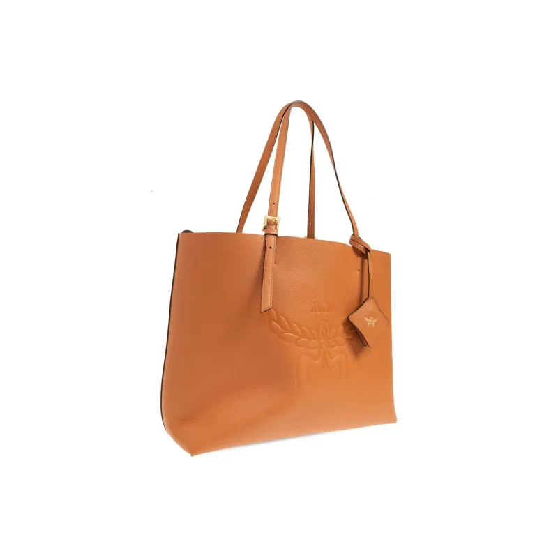 MCM Leather Tote Bag, Shopping Bag, Shoulder Bag, Handbag Medium Size Women's Cognac-1