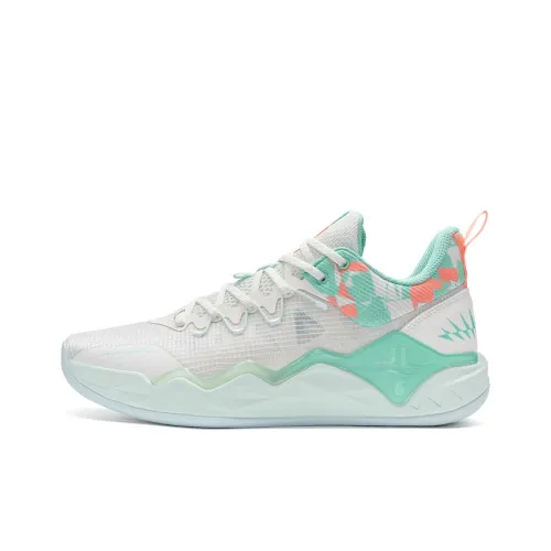 XTEP Basketball Shoes Men Low-Top Sail White/Lord Water Green/Fluorescent Peach Red