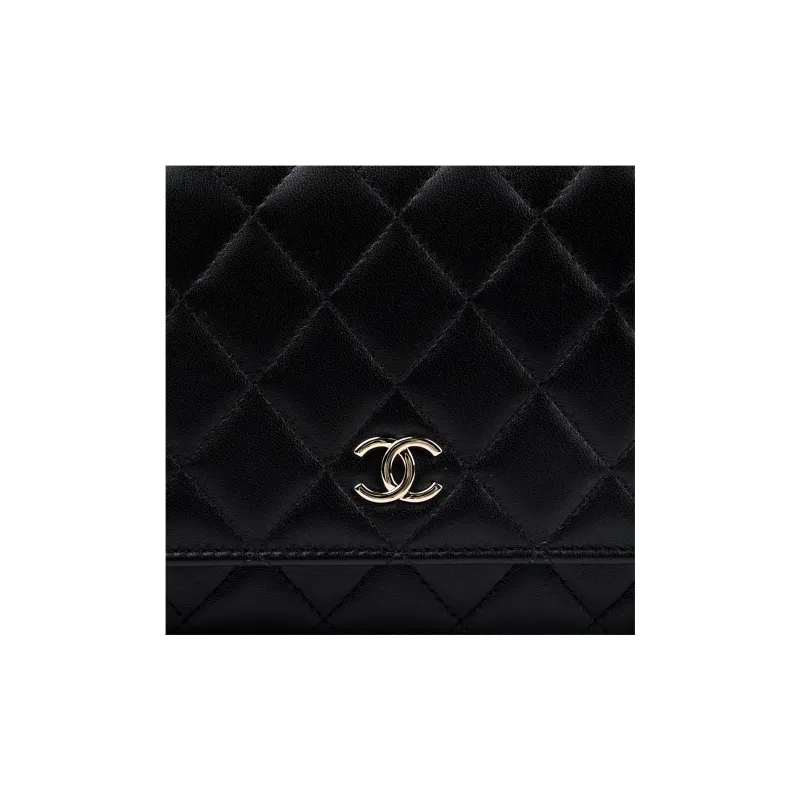 CHANEL WOC Sheepskin Wallet On Chain Shoulder Bag, Crossbody Bag Women's Black-4