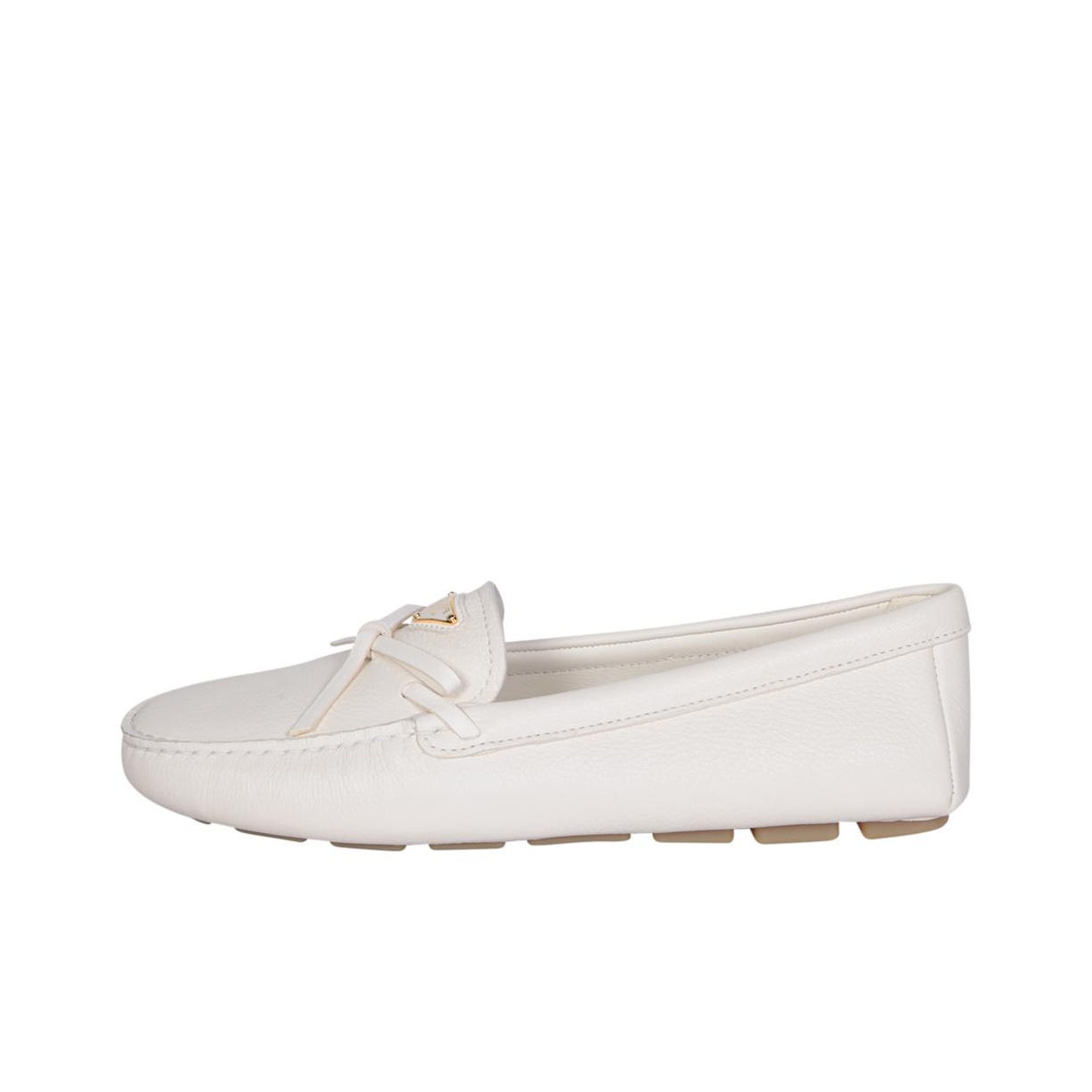 White Brushed leather loafers | PRADA