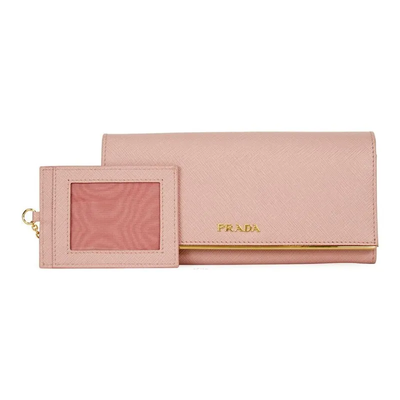 PRADA Leather Card Holder Wallet Women's Pink-2