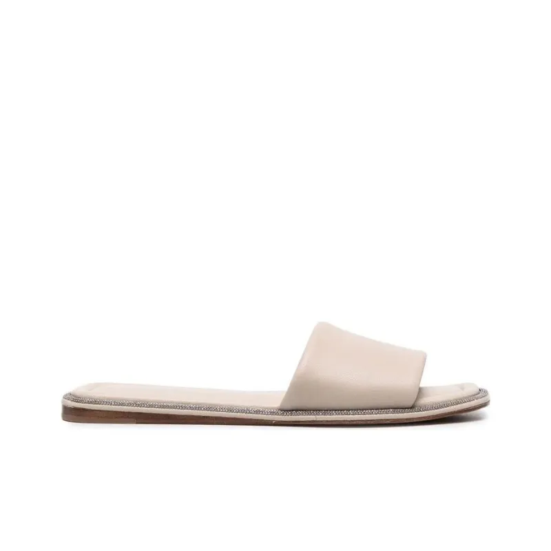 Brunello Cucinelli Monili embellished Leather Slides Women's-1