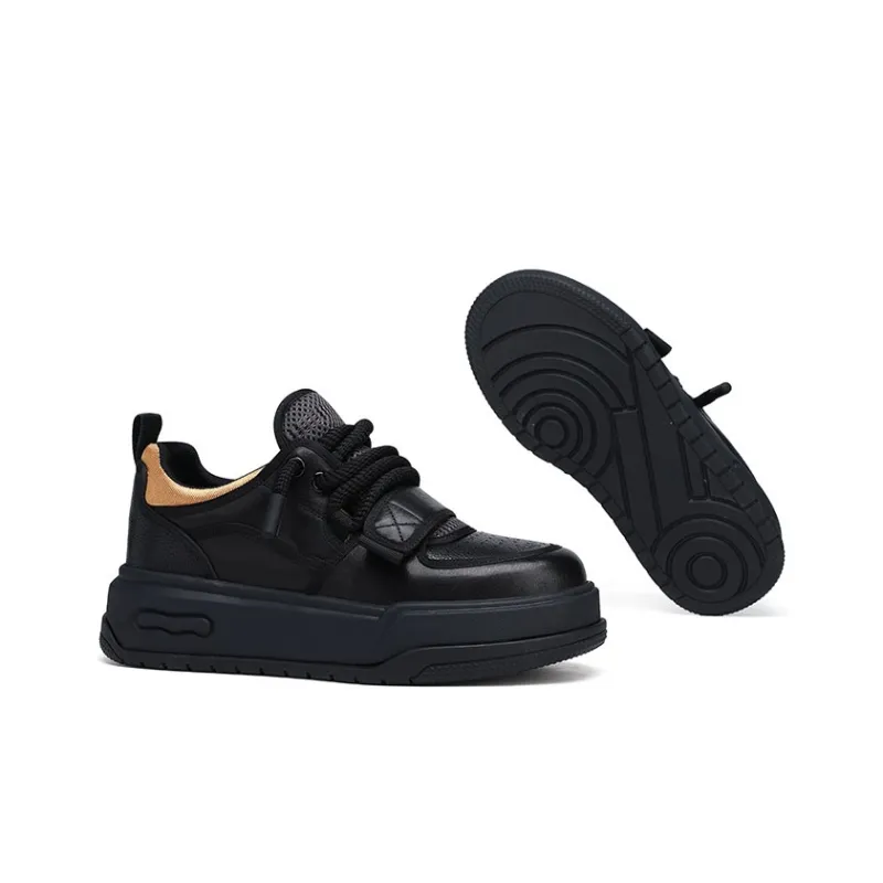 U7 Slip Resistant Cushioning Wear Resistant Balance Height Increasing Mid Top Skateboard Shoes Men's Black-3