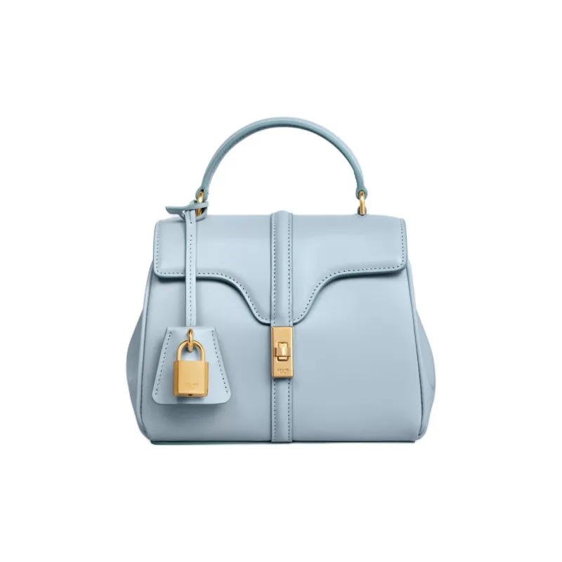 CELINE Satin Cow Leather Shoulder Bag Crossbody Bag Handbag Mini Women's Light Blue-0
