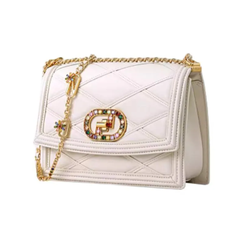 FION Cow Leather Small Square Bag Crossbody Bag Shoulder Bag Women's Black/White-10