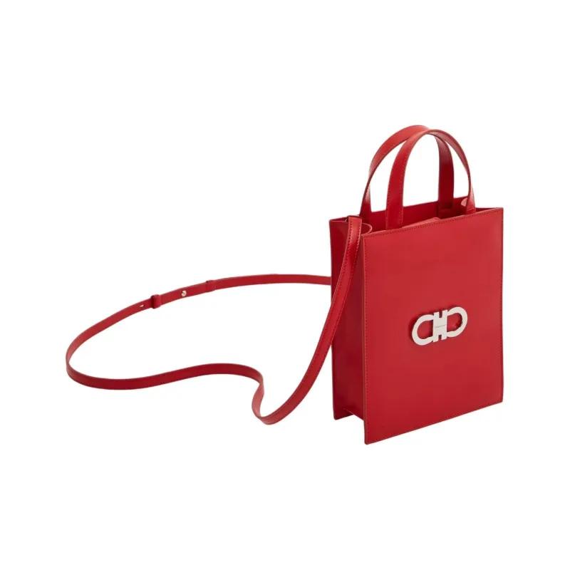 FERRAGAMO GANCINI Palm Calfskin Tote Bag Shopping Bag Shoulder Bag Crossbody Bag Handbag Mini Women's Flame Red-1