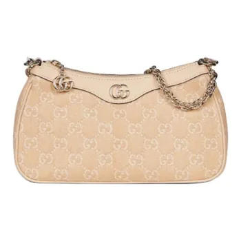 GUCCI Ophidia Denim With Leather One Shoulder Handbag Small Size Women's Light Beige