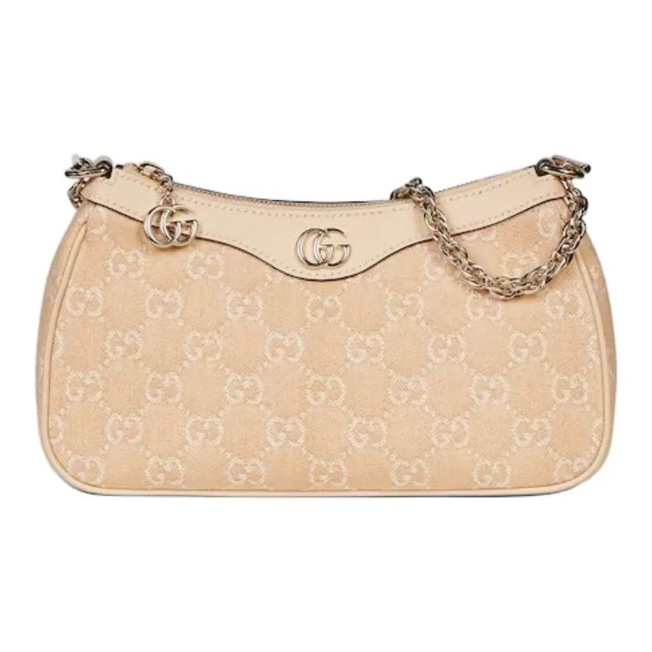 GUCCI Ophidia Denim With Leather One Shoulder Handbag Small Size Women's Light Beige-0