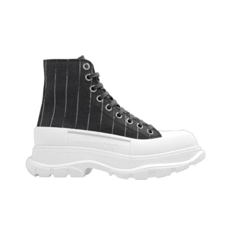 Alexander McQueen Tread Slick Lace Up Ankle Sneakers 'Black Striped' Women's-1