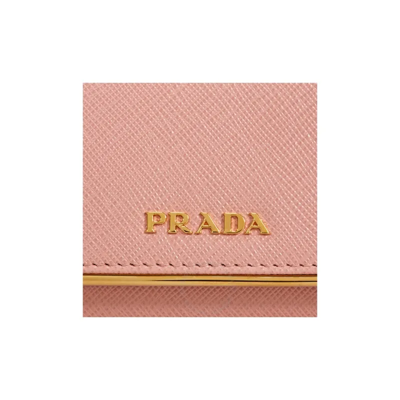 PRADA Leather Card Holder Wallet Women's Pink-5
