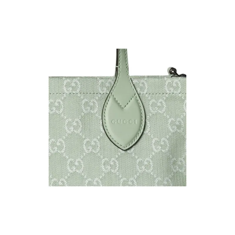 GUCCI Ophidia Denim With Leather Tote Bag Shopping Bag Handbag Medium Size Women's Light Green-8