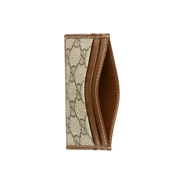 GUCCI Canvas With Leather Card Clip Card Holder Unisex Ebony & Brown-6