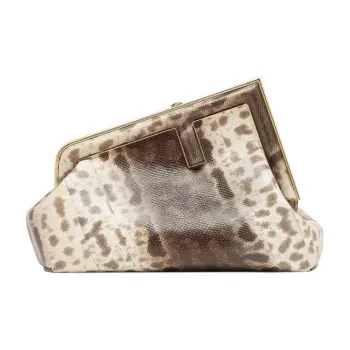 FENDI First Water Snake Skin One Shoulder Crossbody Clutch Small Size Women's Beige