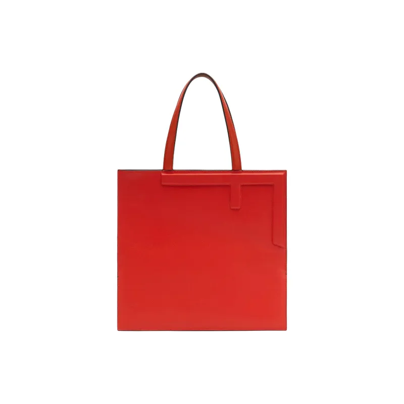 FENDI Calfskin Tote Bag Shopping Bag Handbag Medium Size Women's Brown & Light Blue & Red-0