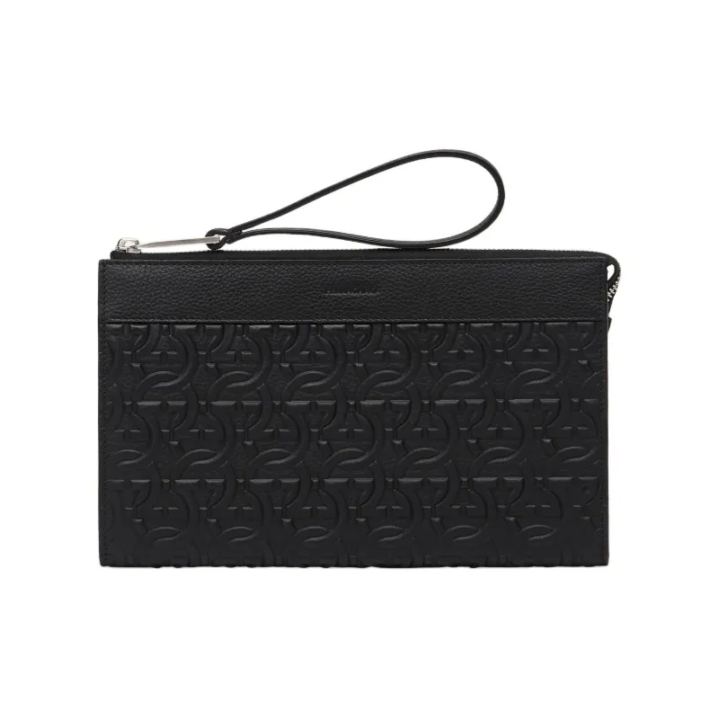 FERRAGAMO Calfskin Clutch Men's Black-0