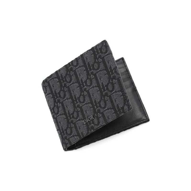 DIOR Knitted Fabric With Cow Leather Wallet Men's Black-2