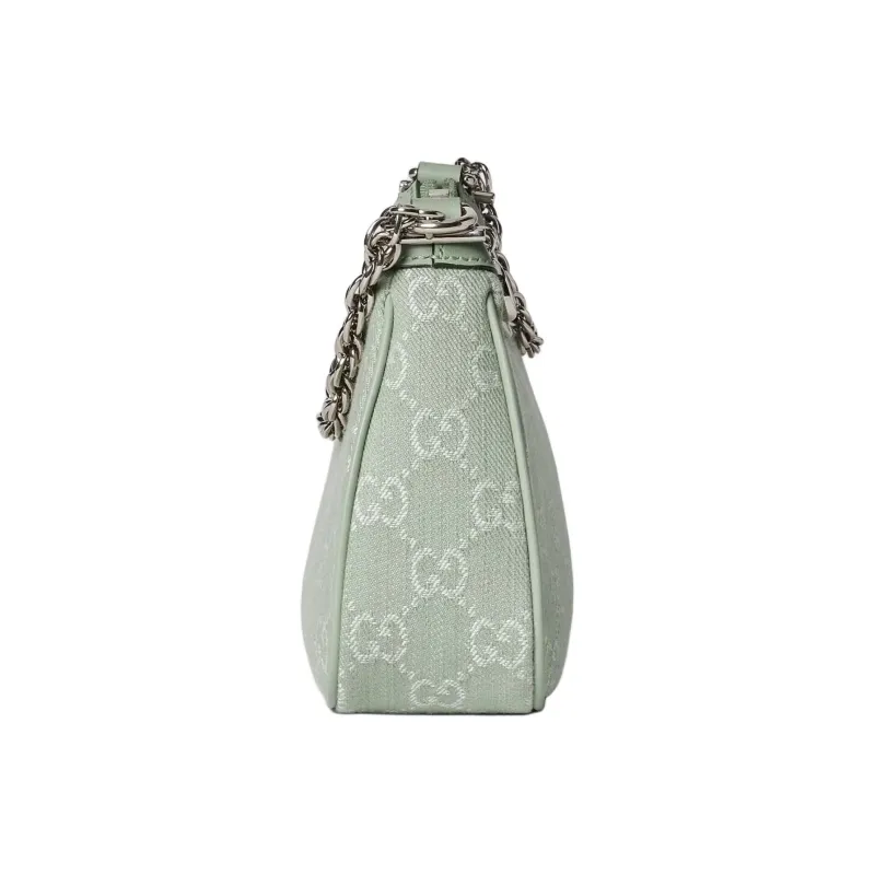 GUCCI Ophidia Denim Fabric With Leather Binding Crossbody One Shoulder Handbag Trumpets Women's Light Green-2