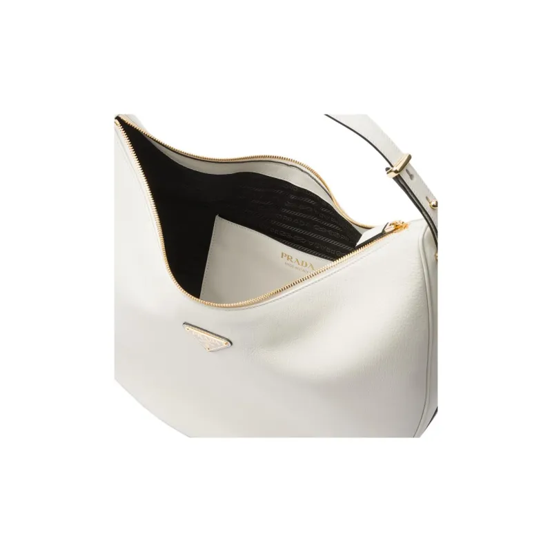 PRADA Leather Hobo Bag Handbag Shoulder Bag Large Size Women's White-4