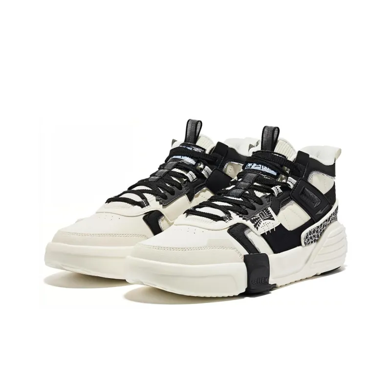 Erke Unparalleled Coverage Warm Anti Slip And Wear Resistant High Top Skateboard Shoes Men's White Black-1