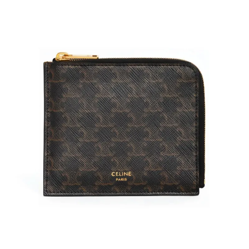 CELINE Canvas With Lambskin Card Holder Wallet Unisex Tawny-1