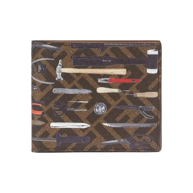 FENDI FF Canvas Wallet Men's Brown-0