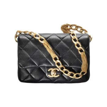 CHANEL Sheepskin Mouth Cover Bag Crossbody Bag Small Size Women's Black
