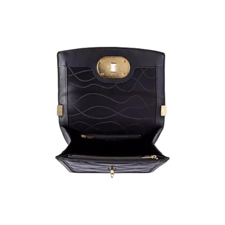 FION Cow Leather Small Square Bag Crossbody Bag Shoulder Bag Women's Black/White-5