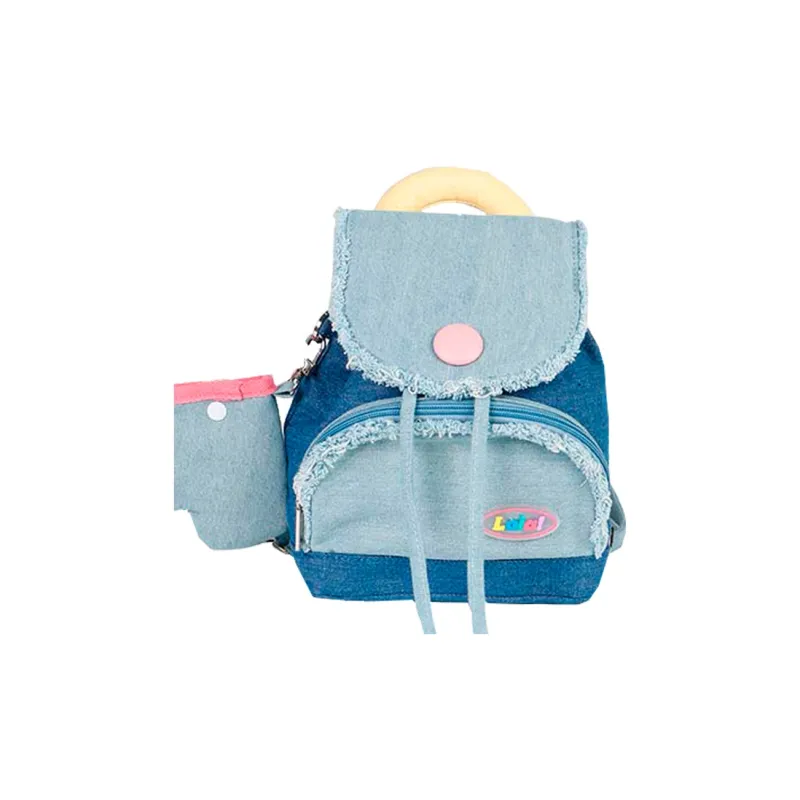 LOLA DESIGN Denim Backpack Small Size Women's Dark Blue \ Light Blue-4