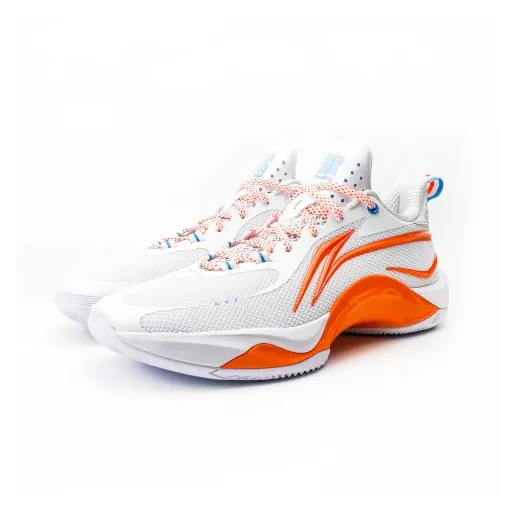 LiNing Shining CBA Fujian Team PE Cushioning Anti Slip And Wear Resistant Low Top Basketball Shoes Men's White Orange-2