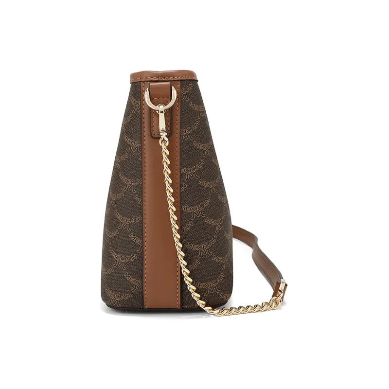 MEXICAN Polyurethane Shoulder Bag Regular Women's Mocha Coffee/Khaki Apricot/Elegant White-3