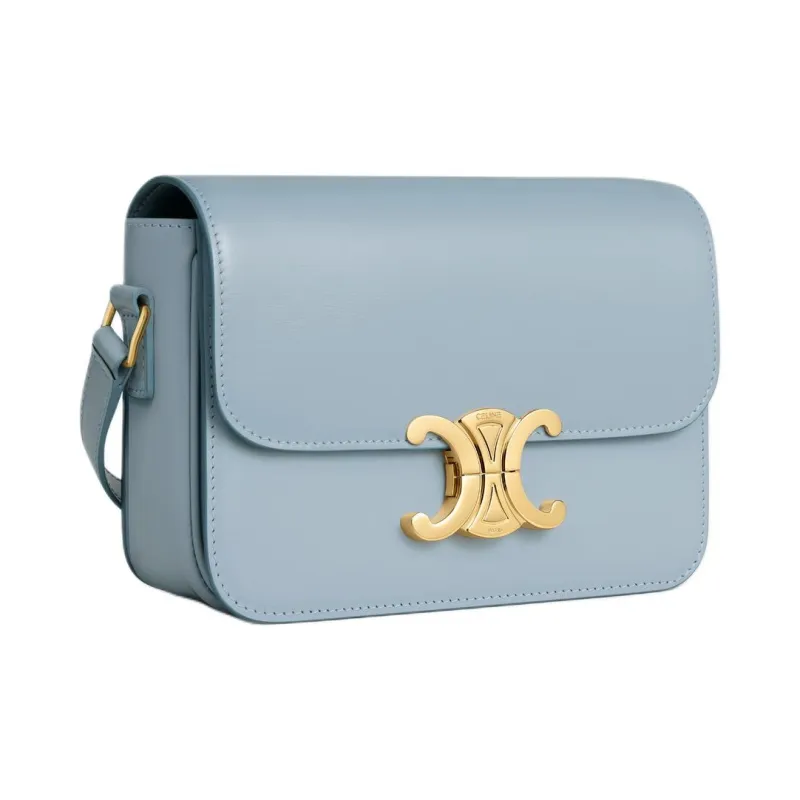 CELINE Triomphe Cow Leather Crossbody Bag, Shoulder Bag Women's Light Blue-1