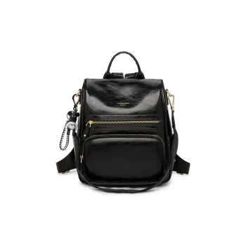 Old Man's Head Cow Split Leather Backpack Regular Women's Black/Coffee