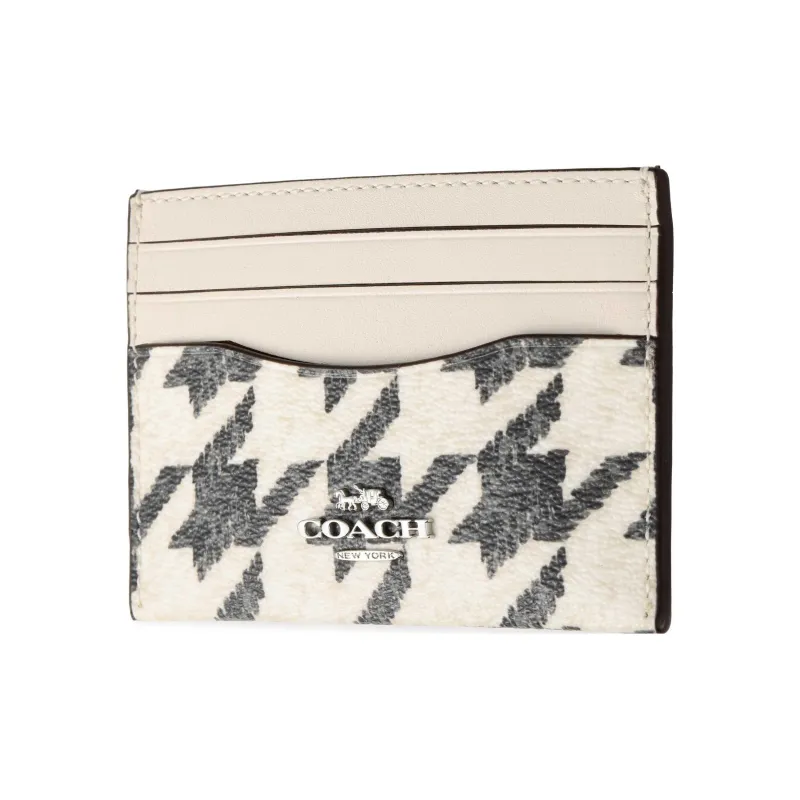 COACH Card Case Canvas With Leather Wallets Card Holders Small Size Women's Black White-1