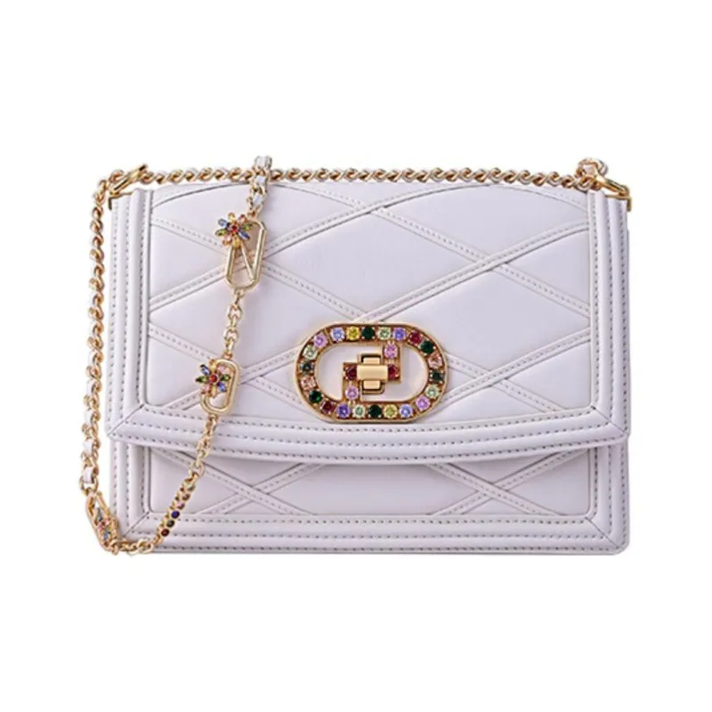 FION Cow Leather Small Square Bag Crossbody Bag Shoulder Bag Women's Black/White-9
