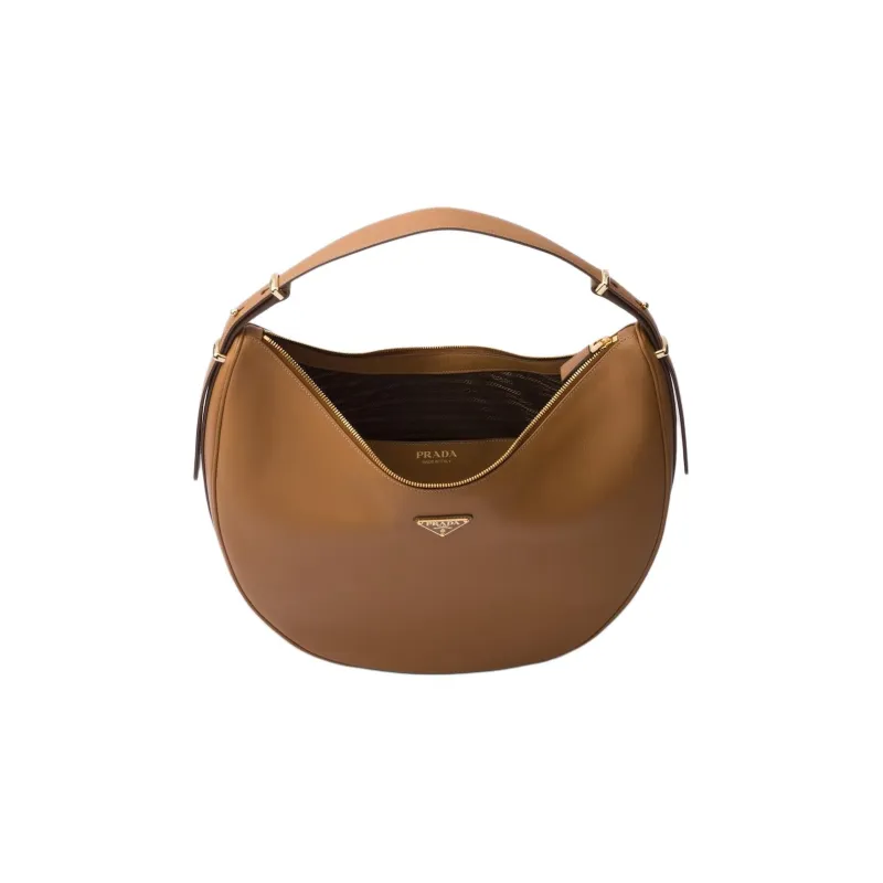 PRADA Leather Hobo Bag Handbag Shoulder Bag Women's Caramel-4