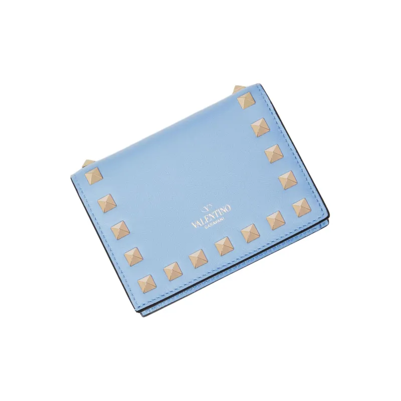 Valentino Rockstud Cow Leather Wallet Small Size Women's Sky Blue-2