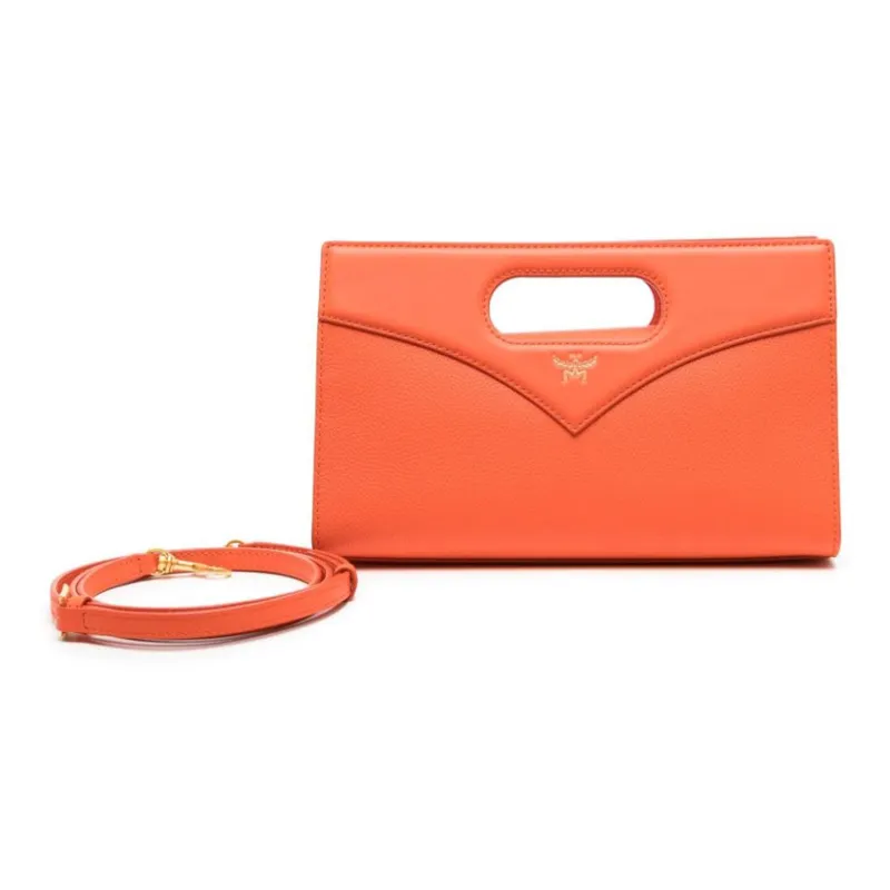 MCM Embossed Leather Crossbody One Shoulder Handbag Small Size Women's Orange-1