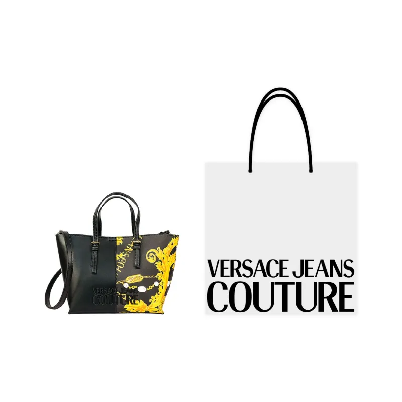 VERSACE JEANS COUTURE Artificial Leather Tote Bag, Shopping Bag, Handbag Women's Black & Gold-7