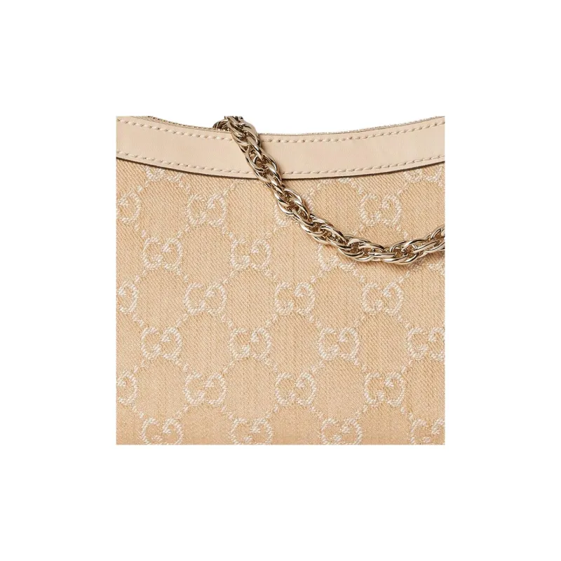 GUCCI Ophidia Denim With Leather One Shoulder Handbag Small Size Women's Light Beige-8