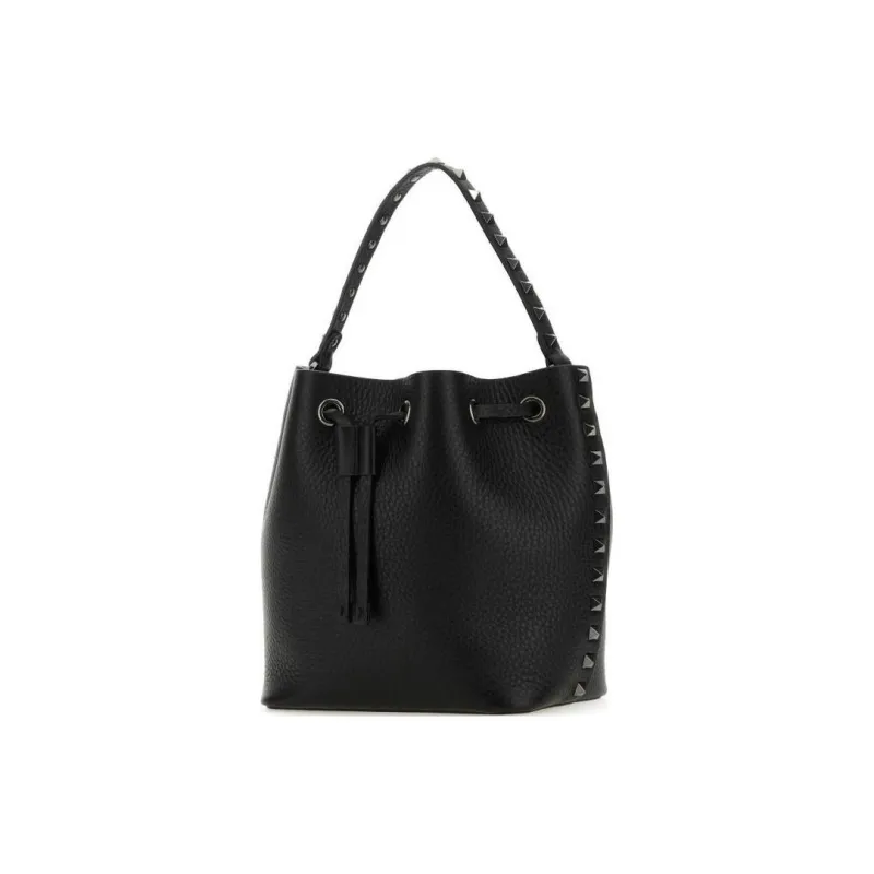 Valentino Rockstud Leather Bucket Bag Handbag Shoulder Bag Crossbody Bag Women's Black-1