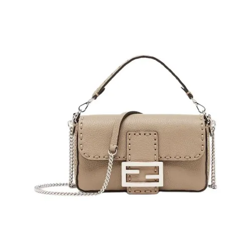 fendi silk Baguette Calfskin Portable Crossbody Bag, Shoulder Bag Mini Women's Beige