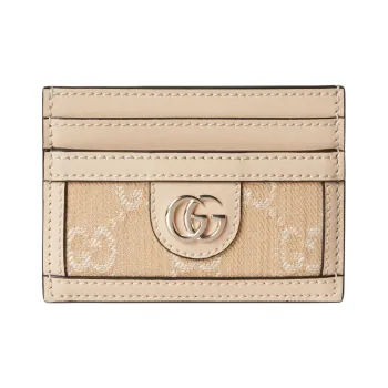 GUCCI Ophidia Denim With Leather Card Holder Women's Light Beige