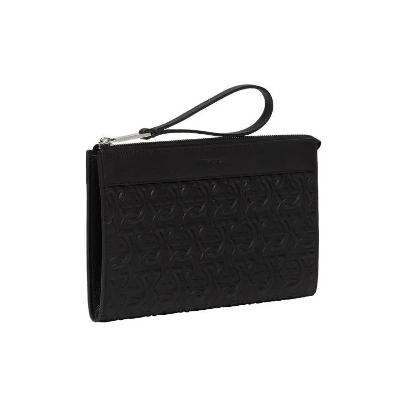 FERRAGAMO Calfskin Clutch Men's Black-1