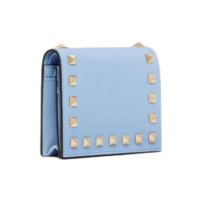 Valentino Rockstud Cow Leather Wallet Small Size Women's Sky Blue-1