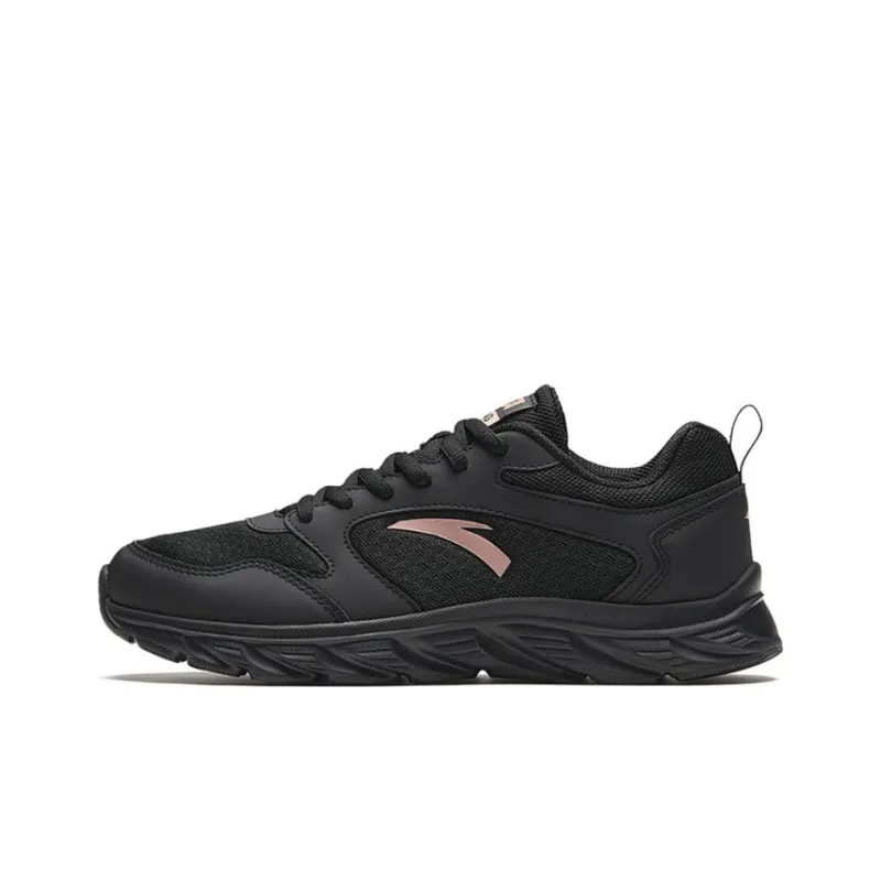Anta Cushioning Wear Resistant Low Top Running Shoes Women's Black Pink-0