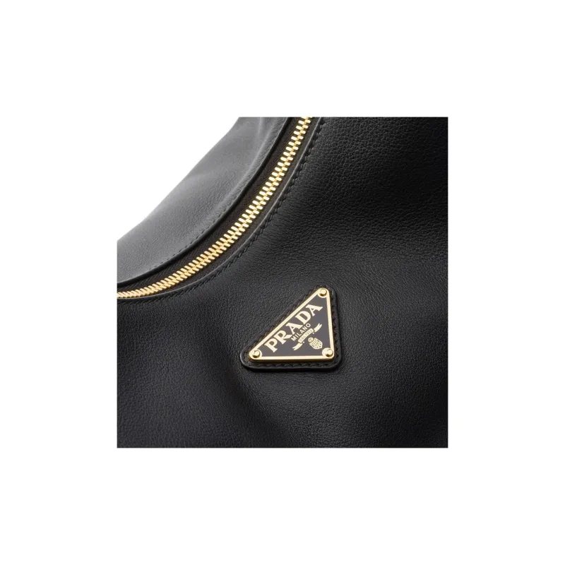 PRADA Leather Hobo Bag Handbag Shoulder Bag Women's Black-4