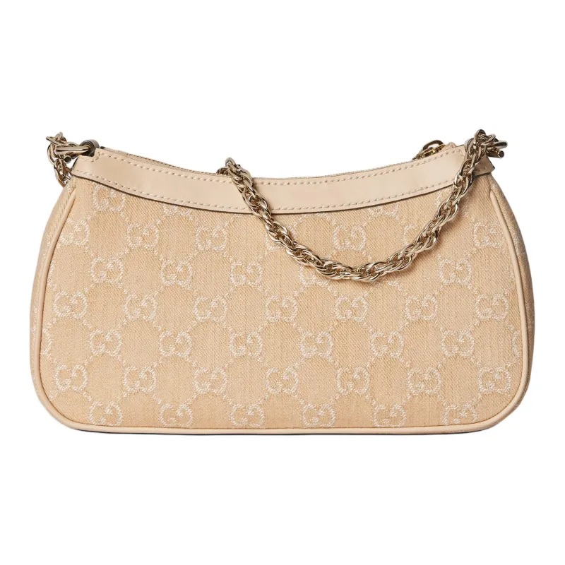 GUCCI Ophidia Denim With Leather One Shoulder Handbag Small Size Women's Light Beige-4