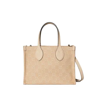 GUCCI Ophidia Denim With Leather Tote Bag Shopping Bag Handbag Medium Size Women's Light Beige
