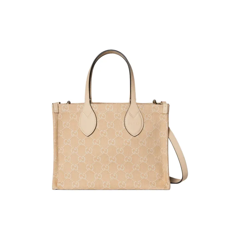 GUCCI Ophidia Denim With Leather Tote Bag Shopping Bag Handbag Medium Size Women's Light Beige-0